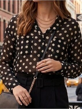 Free People Polka Dot Sheer Button Down S Office Siren Classic Boho Traditional